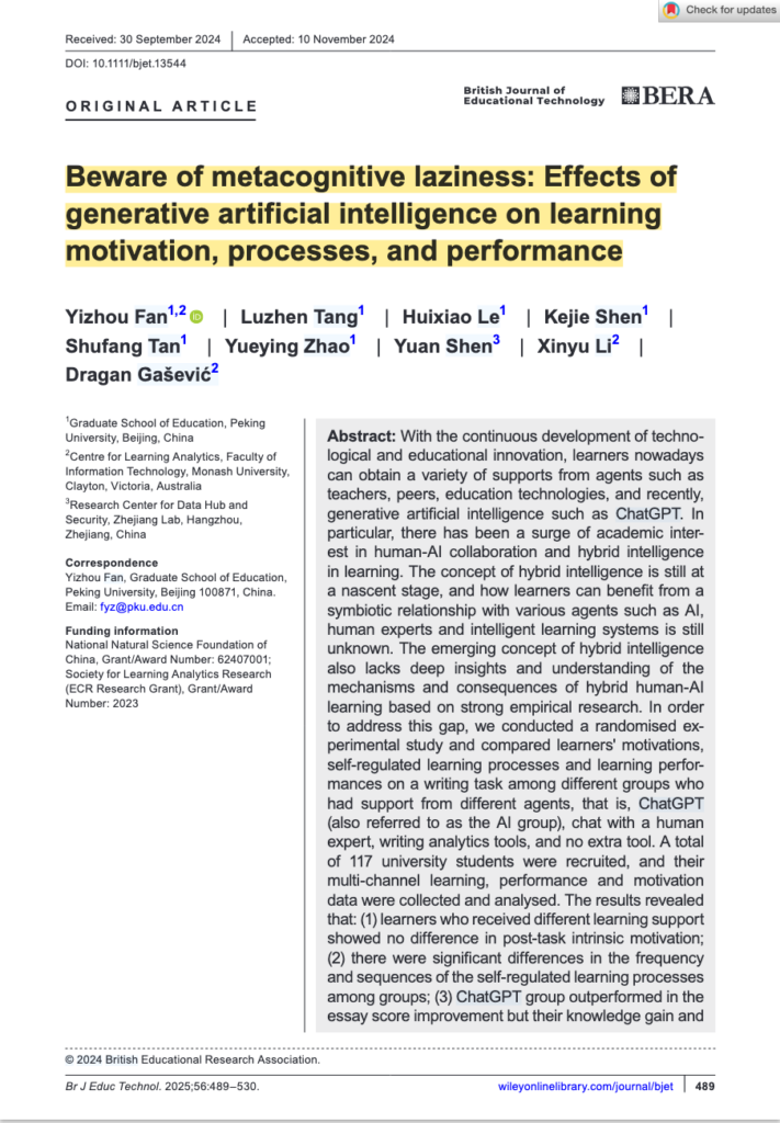 metacognitive Laziness and AI