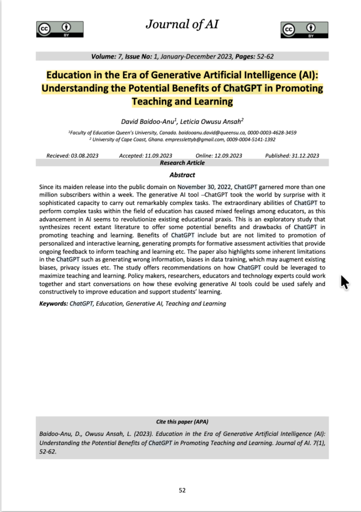 ChatGPT in Education