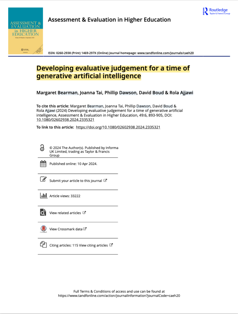Evaluative Judgement in the AI Age