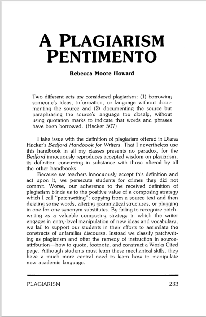 Patchwriting and Plagiarism
